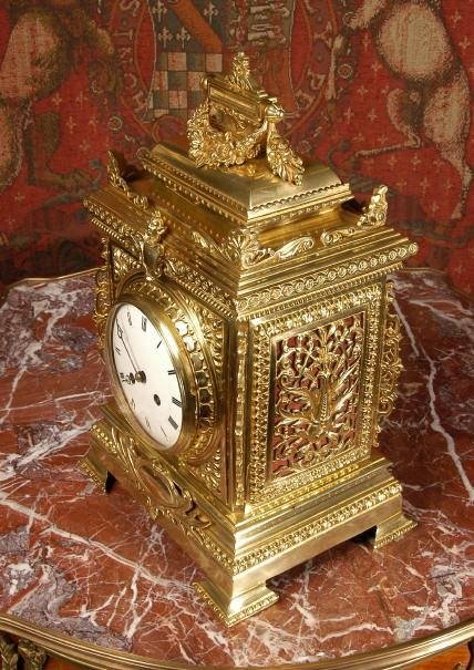 fig 3. Large Brass Cased Table Clock by Fritz Marti, French - Circa 1900  